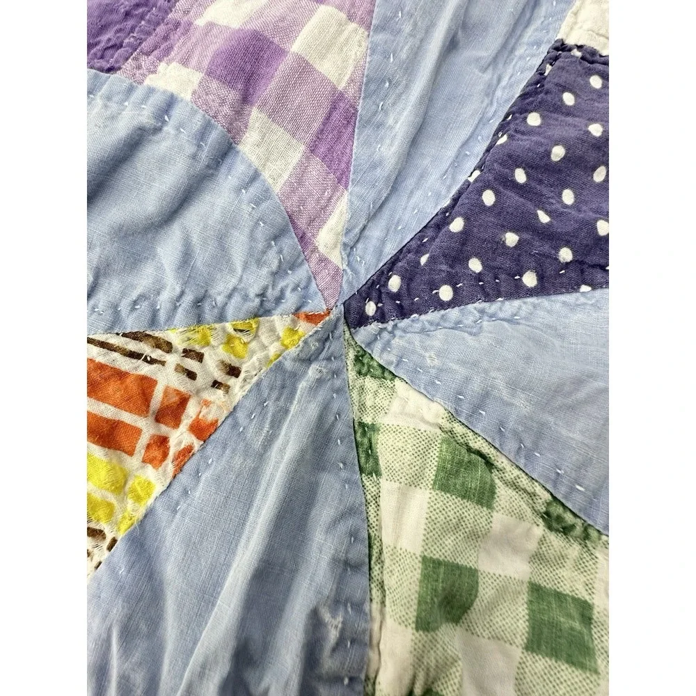 Antique Cutter Quilt Blue Drunkards‎ Path Patchwork Primitive Fabric Handmade